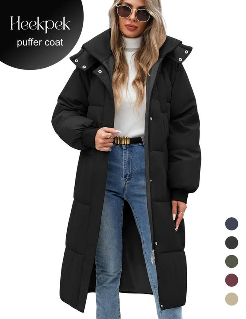Women'S Long Quilted Coat Winter Thicken Warm Puffer Jacket Fashion Hooded Zip up Parka Outerwear with Pockets