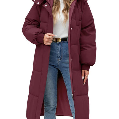 Women'S Long Quilted Coat Winter Thicken Warm Puffer Jacket Fashion Hooded Zip up Parka Outerwear with Pockets