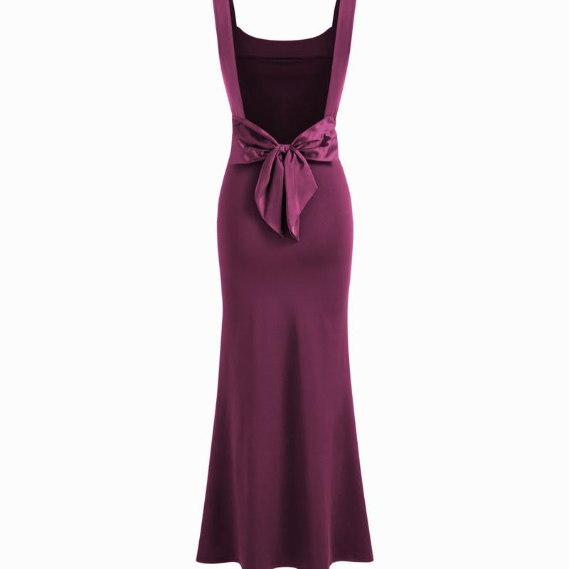 Cider [Size 0-10] Scoop Neckline Solid Bowknot Backless Maxi Dress