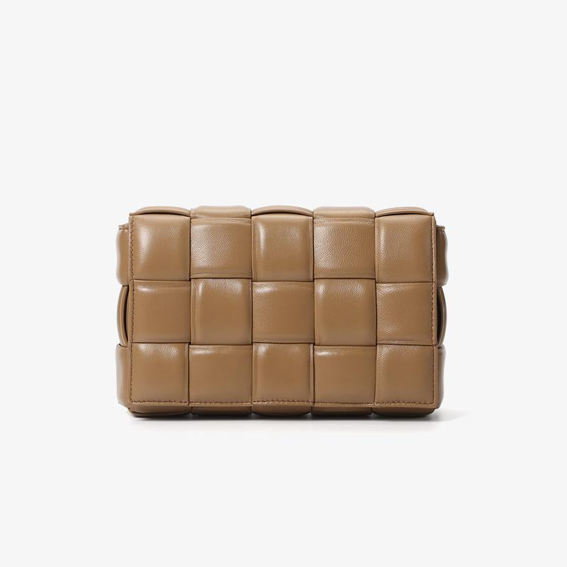 Classic Woven Small Square Bag for Women Made of Sheepskin Leather Crossbody Purse Quilted Shoulder Crossbody