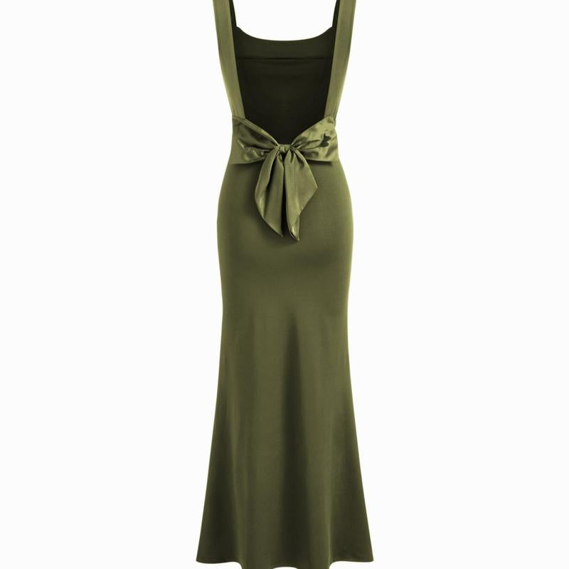 Cider [Size 0-10] Scoop Neckline Solid Bowknot Backless Maxi Dress