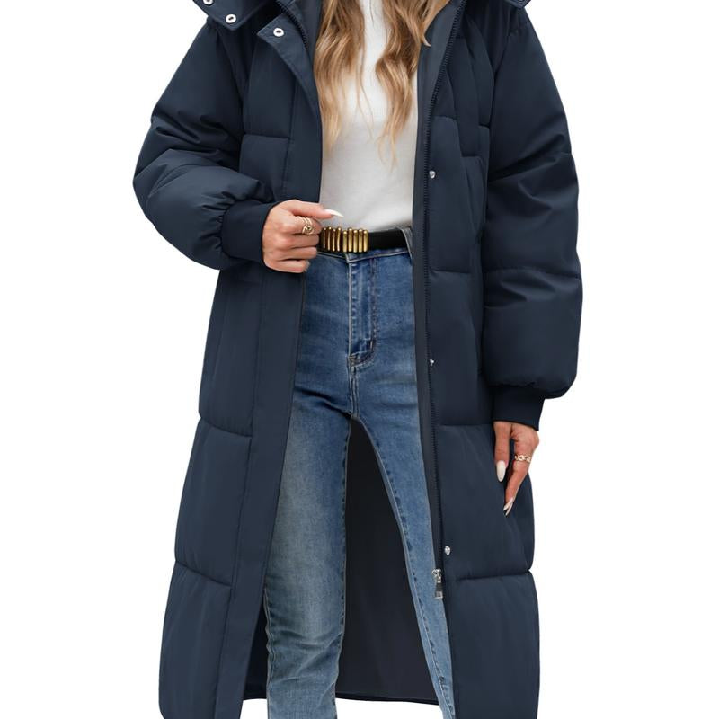 Women'S Long Quilted Coat Winter Thicken Warm Puffer Jacket Fashion Hooded Zip up Parka Outerwear with Pockets